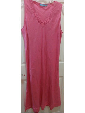 Vtg Cotton Connection Womens Sleeveless 100% Linen Dress Sz XL Pink Coastal